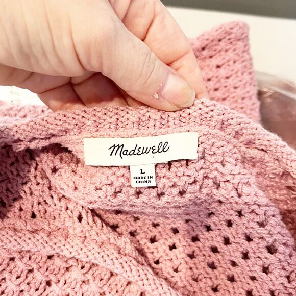 Madewell Open Stitch Austen Crewneck Pullover Sweater Weathered Berry Pink Large - Picture 3 of 5